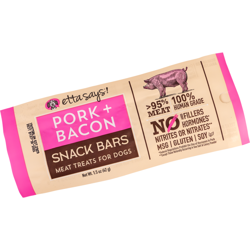 Etta Says! Pork + Bacon Snack Bars Human Grade Jerky Dog Treats, 1.5-oz bar