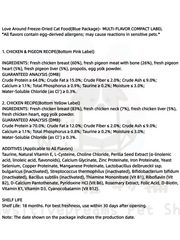 Love Around Freeze-Dried Cat Food Small Cube – 100% Real Fresh Meat, Complete Diet