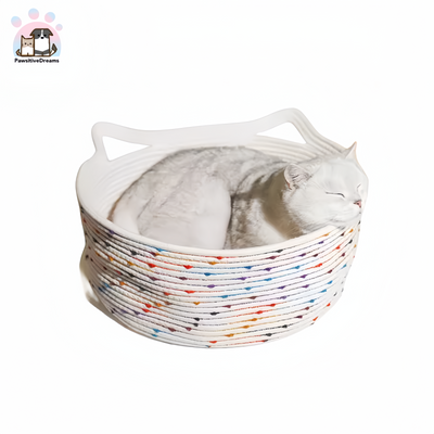 ZEZE Colorful Wicker Pet Bed With Cat Ear For Dog and Cat - Pawsitive Dreams