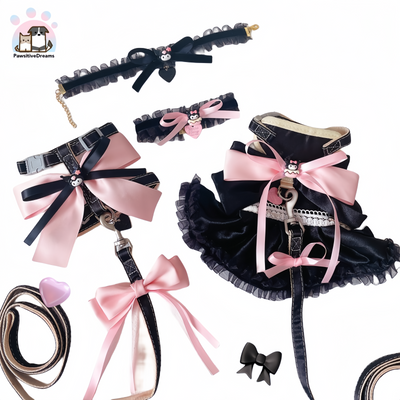 Yueyue Handmade Kuromi Dress Harness With Nylon Leash, Necklace For Cat and Dog - Pawsitive Dreams