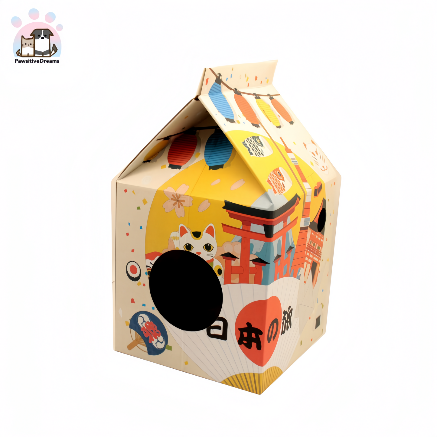 Japanese Culture Milk Box Carton Shape Cat Scratching Board and Cat House - Pawsitive Dreams