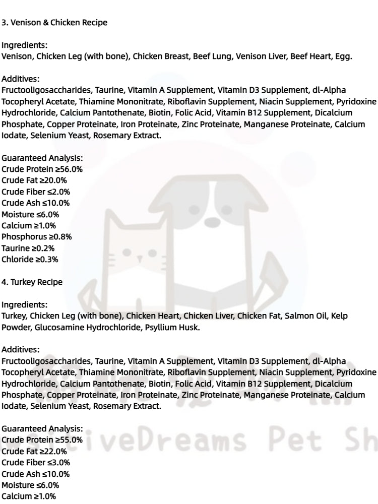 7 Diifferent Flavor Freeze-Dried Raw Cat Food Individual Small Pack