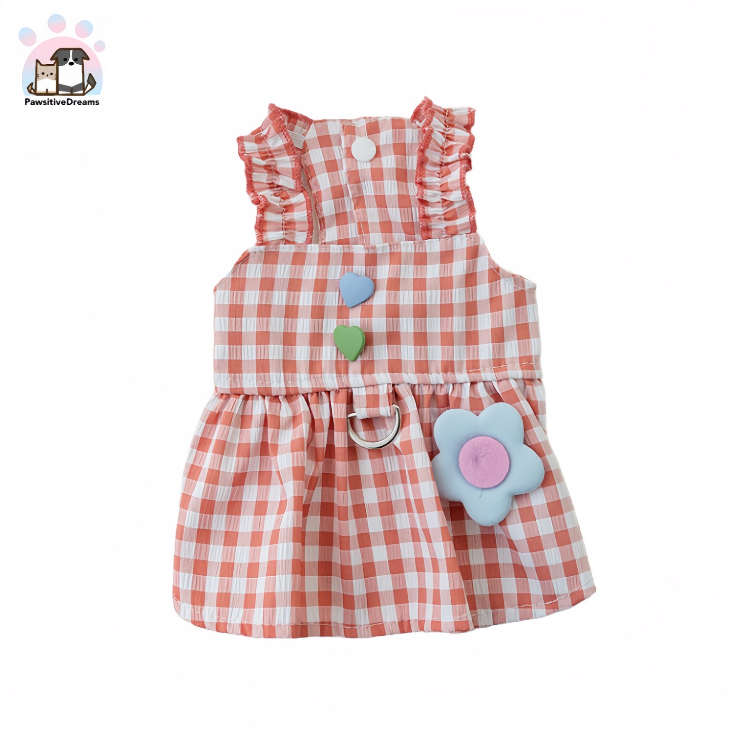 Hipidog Mini Plaid Skirt With Leash Ring, Heart and Flower Pattern For Cat & Small Dog - Pawsitive Dreams