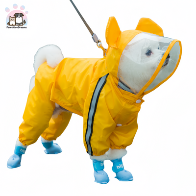 Cartoon Waterproof Pet Raincoat, Full Coverage Four-Legged Poncho for Teddy and Small to Medium Dog - Pawsitive Dreams