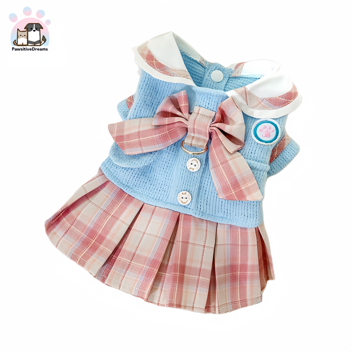 Hipidog Early Spring Warm JK Uniform With Bowknot, Plain Skirt For Cat & Small Dog - Pawsitive Dreams