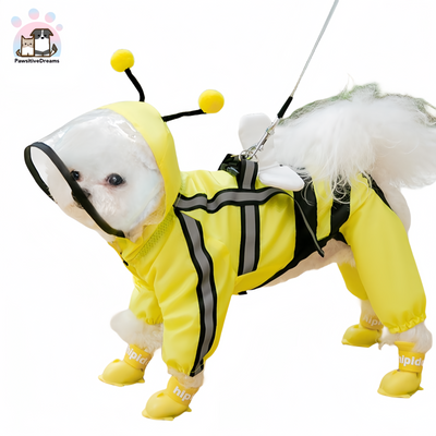 Cartoon Animal Waterproof Pet Raincoat With Leash Ring, Full Coverage Four-Legged Poncho - Pawsitive Dreams