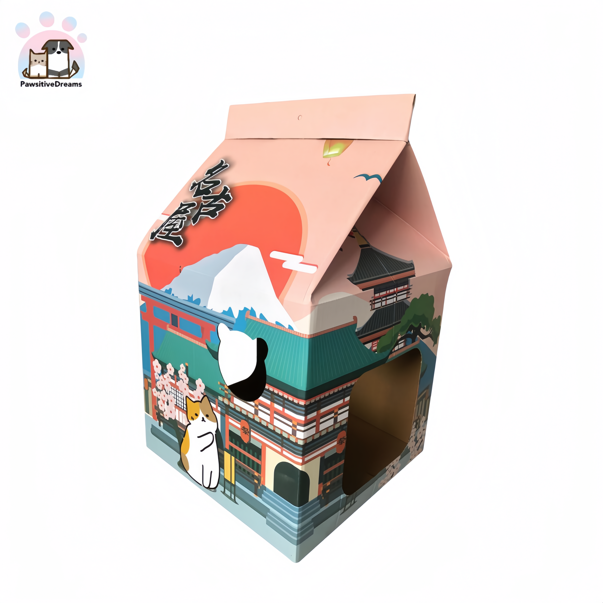 Cat's Travel Diary Series Milk Box Cat House and Scratching Board For Cats - Pawsitive Dreams