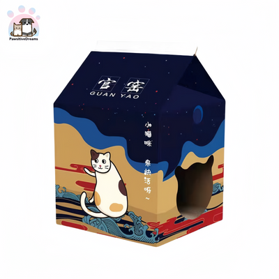 Cat's Travel Diary Series Milk Box Cat House and Scratching Board For Cats - Pawsitive Dreams