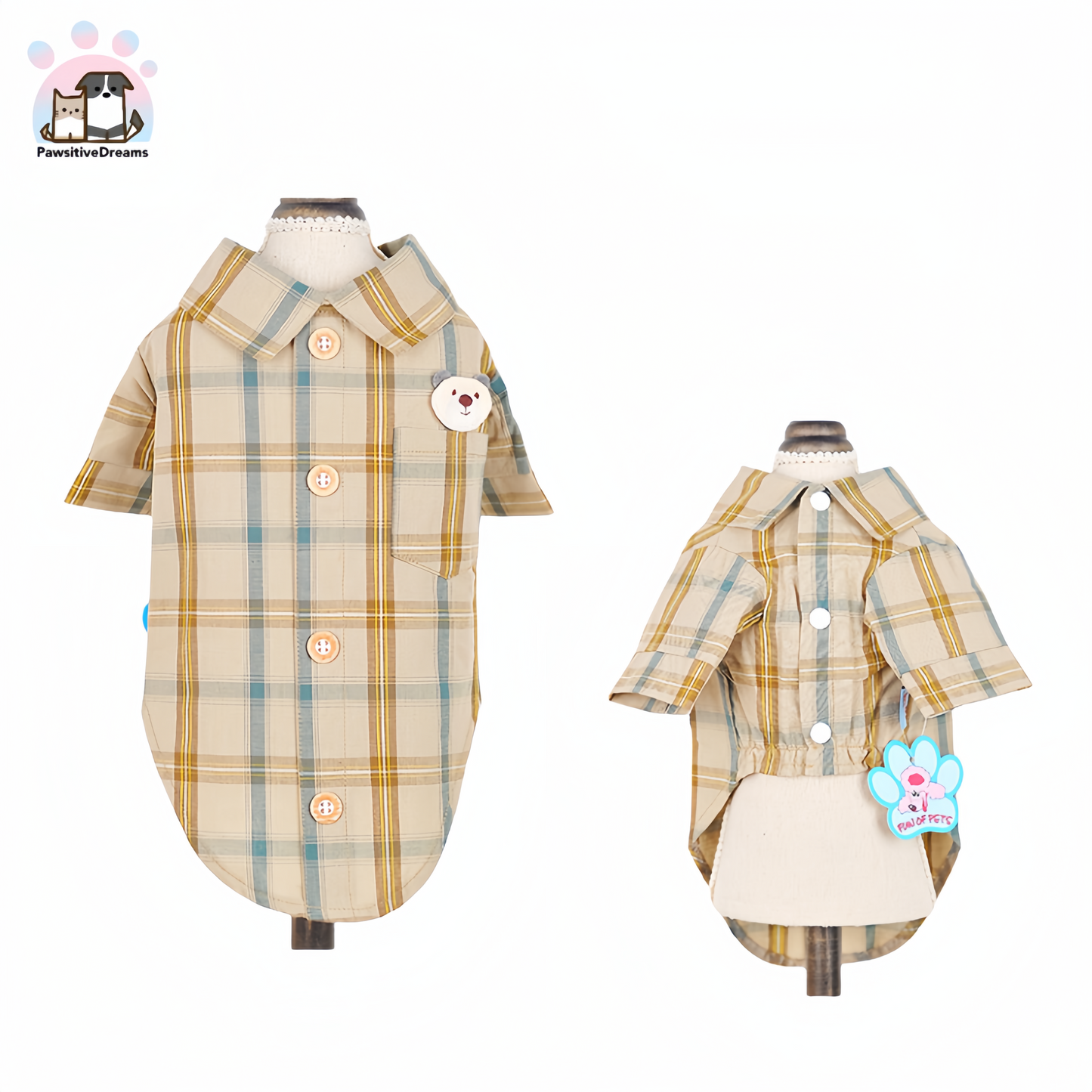 Accope Summer Cotton Plaid Shirt With Bear Pattern For Cat & Small Dog - Pawsitive Dreams