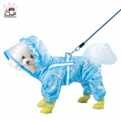 Cartoon Animal Waterproof Pet Raincoat With Leash Ring, Full Coverage Four-Legged Poncho - Pawsitive Dreams