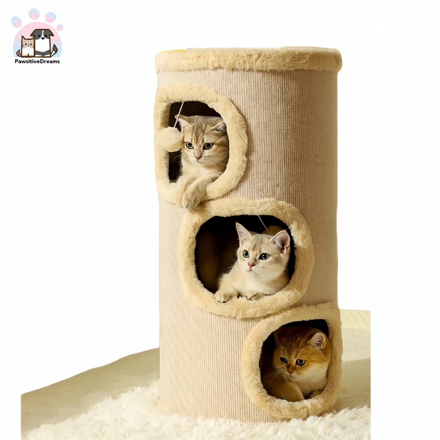 Hoopet Three-Level Tree Hole Winter Warm Cat Bed With Scratching Post, Sisal Enclosed Safe House for Cats - Pawsitive Dreams