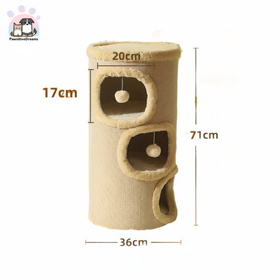 Hoopet Three-Level Tree Hole Winter Warm Cat Bed With Scratching Post, Sisal Enclosed Safe House for Cats - Pawsitive Dreams