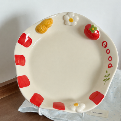 Good Fortune Persimmon Ceramic Cat Plate