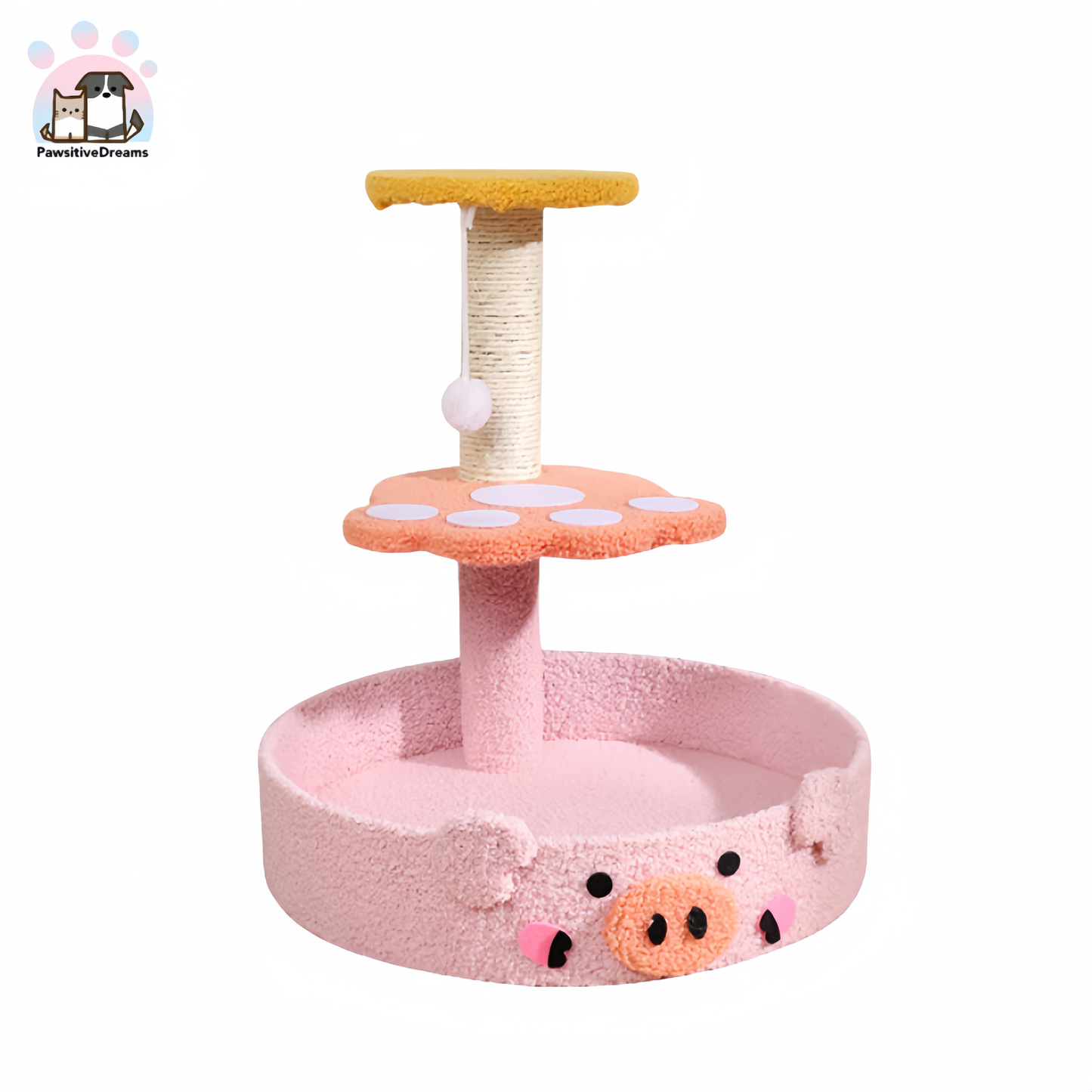 Small Cute Pink Pig Teddy Fleece Sisal Cat Tree - Pawsitive Dreams