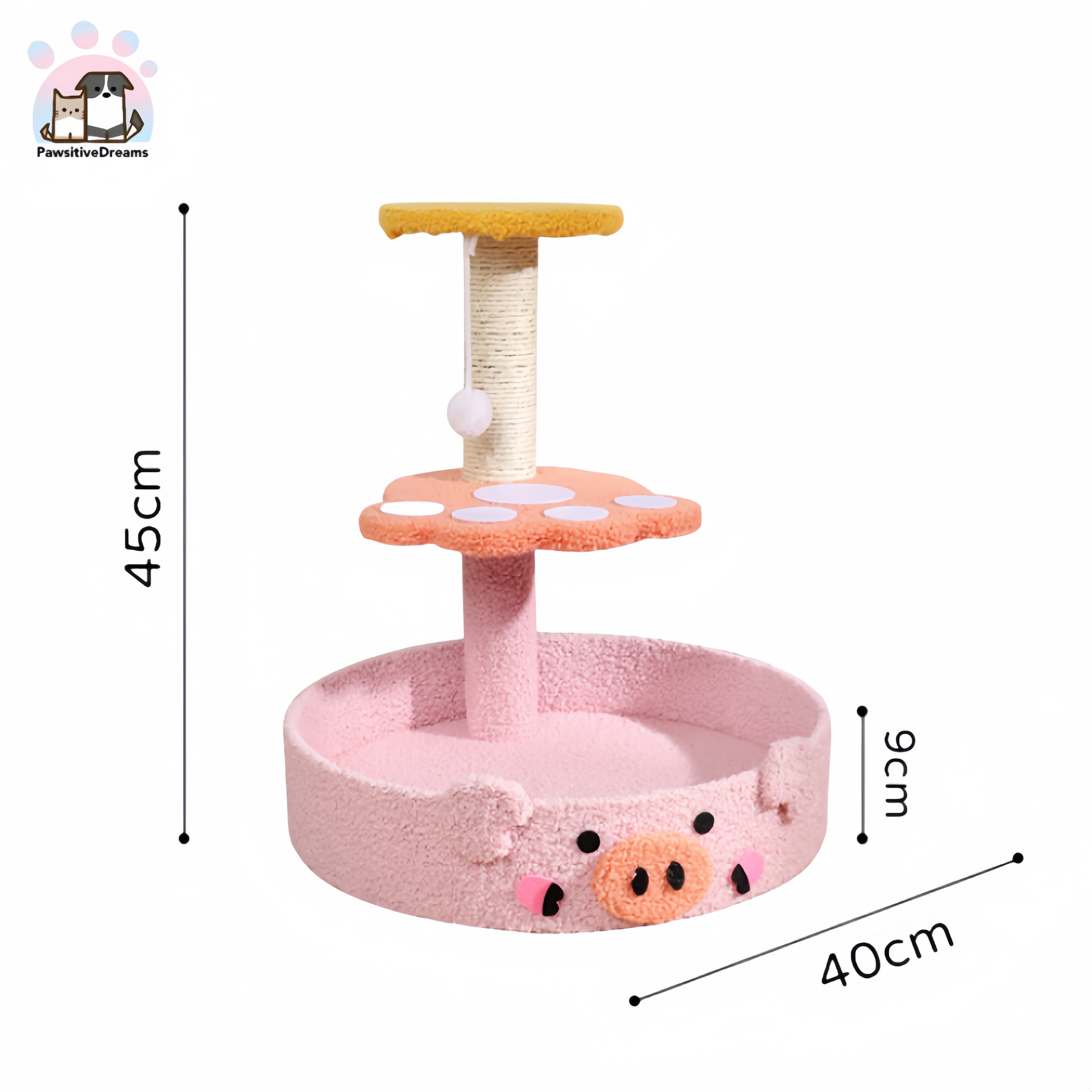 Small Cute Pink Pig Teddy Fleece Sisal Cat Tree - Pawsitive Dreams