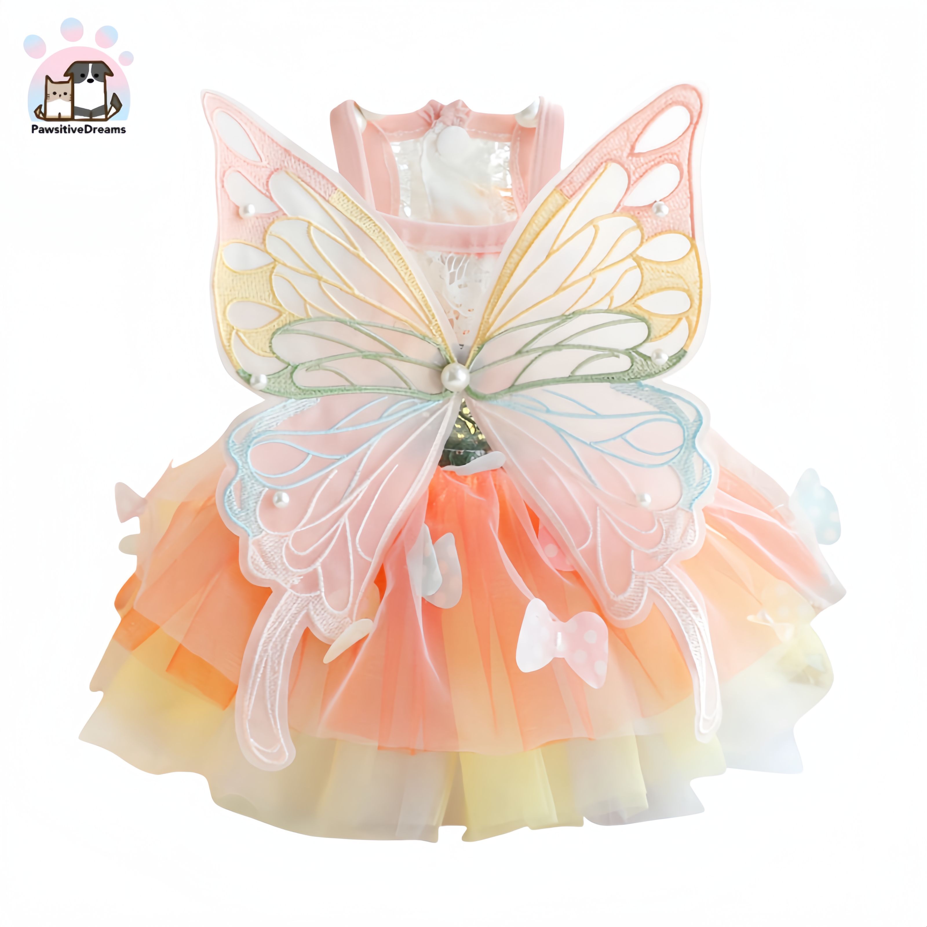 Accope Rainbow Butterfly Princess Dress With Multi-layer Tulle For Cat & Small Dog - Pawsitive Dreams