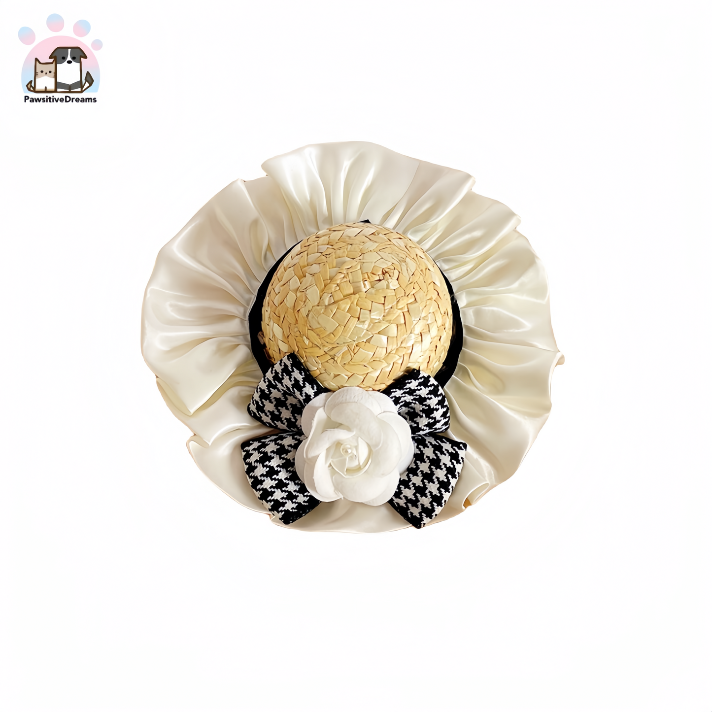 Yueyue Handmade Chanel Style Camellia Straw Hat For Cat, Puppy, Small Dog - Pawsitive Dreams