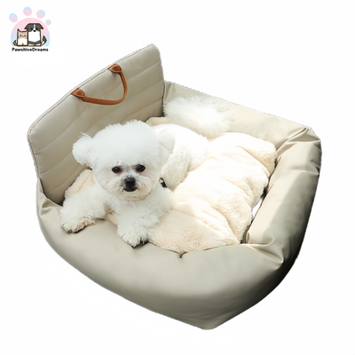 Car Seat Bed For Dog and Cat - Plush Auto Cushion with Buckle and Non-Slip Bottom - Pawsitive Dreams