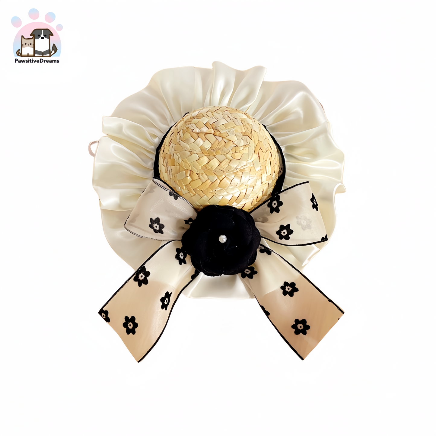 Yueyue Handmade Chanel Style Camellia Straw Hat For Cat, Puppy, Small Dog - Pawsitive Dreams