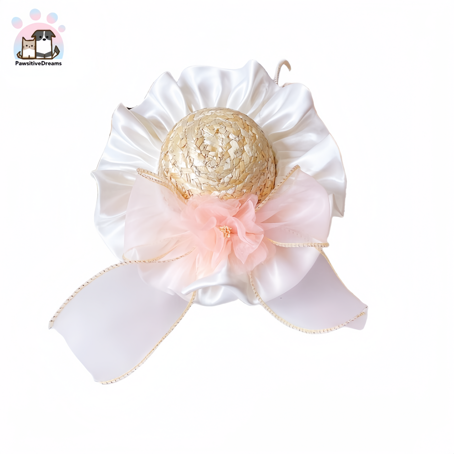 Yueyue Handmade Chanel Style Camellia Straw Hat For Cat, Puppy, Small Dog - Pawsitive Dreams