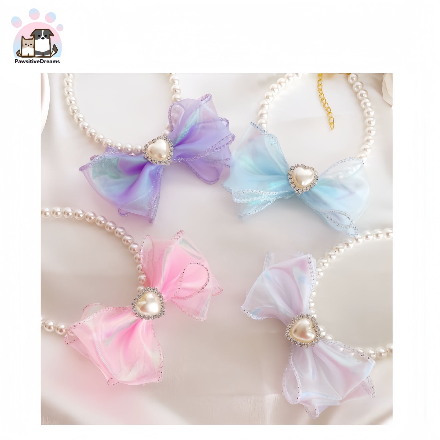 Yueyue Handmade Colorful Polyester Bowknot Necklace With Imitation Pearls For Cat and Dog - Pawsitive Dreams