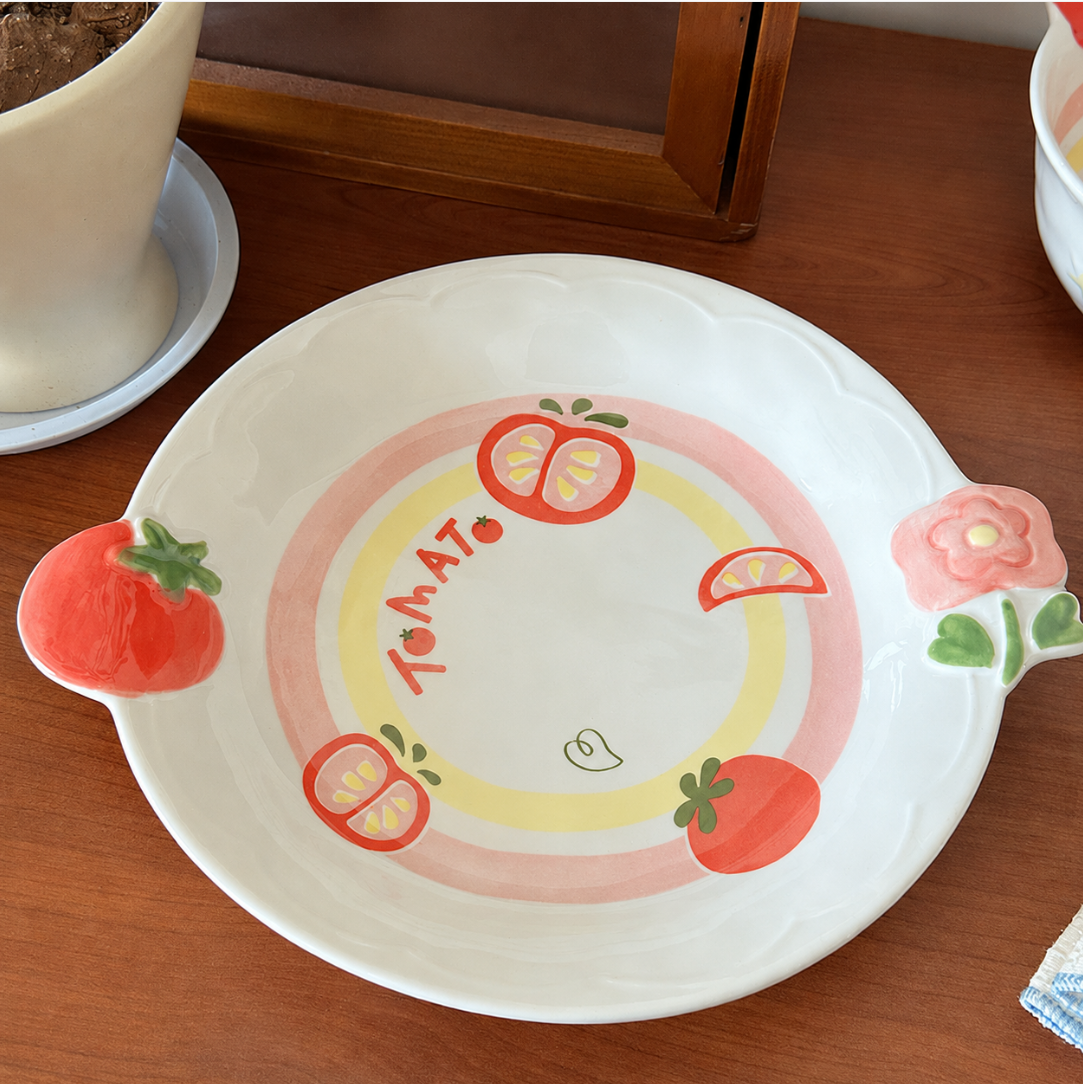 Cute Tomato-Shaped Ceramic Cat Plate