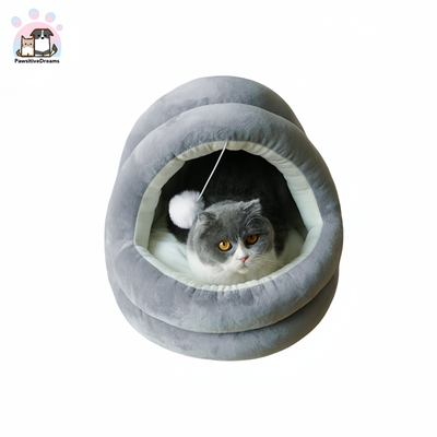 Soft Grey Cuddle Cave Cat & Dog Beds - Pawsitive Dreams