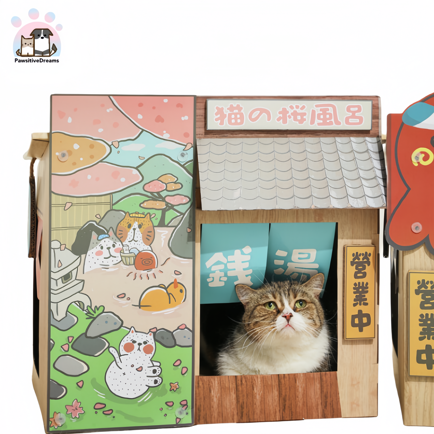 Misspet Large Japanese-Style Cat Scratching Board House, Dual-Level Cat Jumping Platform with Traditional Design - Pawsitive Dreams