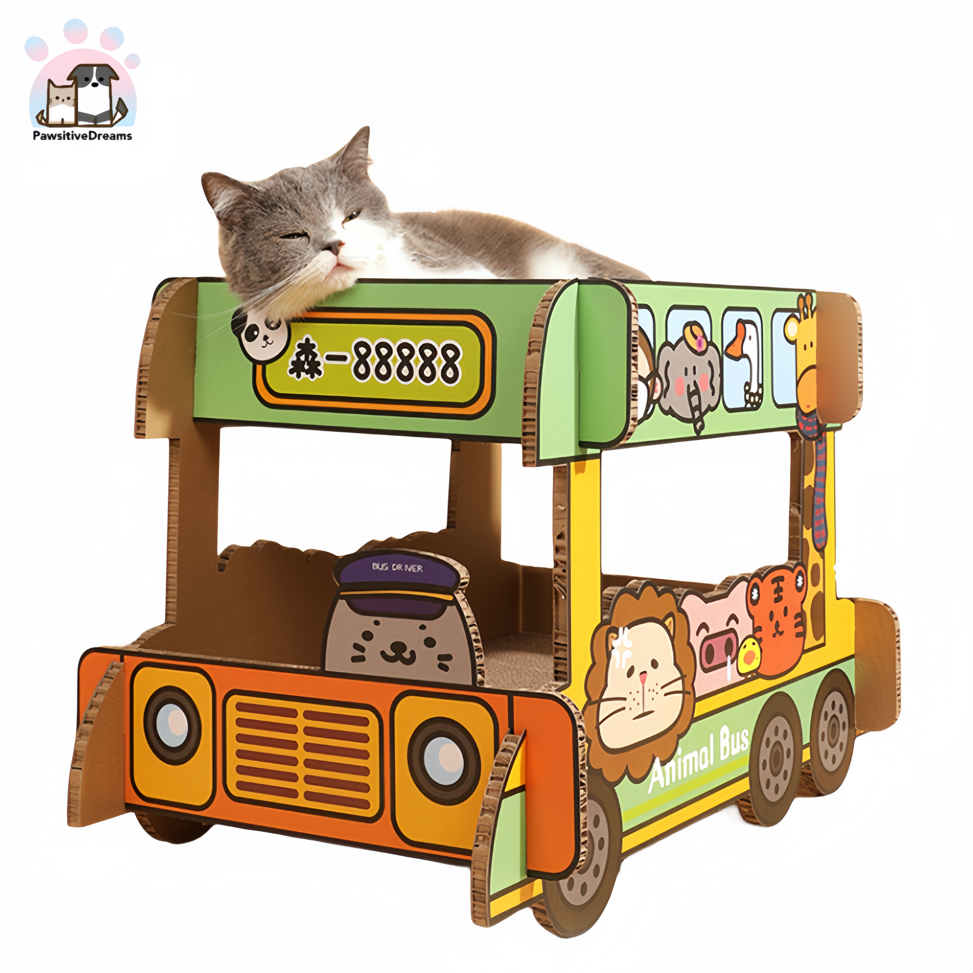 Tinypet Double-Decker Bus Large Cat Scratching Post With Cushion - Pawsitive Dreams