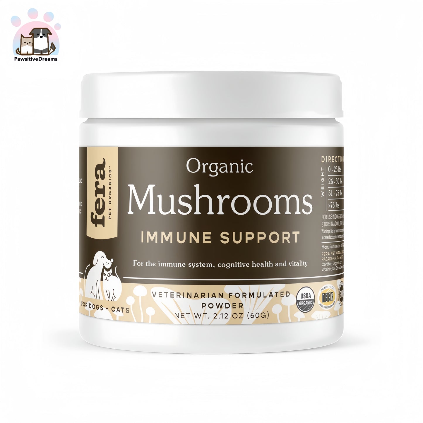 Fera USDA Organic Mushroom Blend for Immune Support for Dogs and Cats