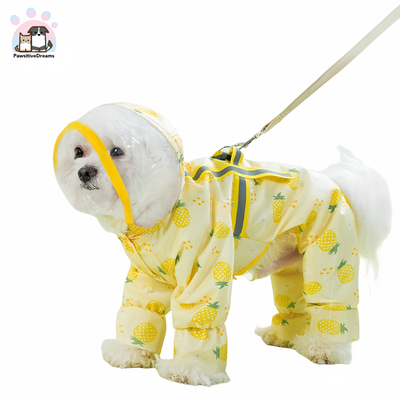 Fruit Theme Waterproof Pet Raincoat With Leash Ring, Full Coverage Four-Legged Poncho - Pawsitive Dreams