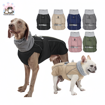 Dog Warm Cotton Jacket With Leash Ring, Waterproof Thickened Coat for Dogs, Outdoor Waterproof Clothing - Pawsitive Dreams