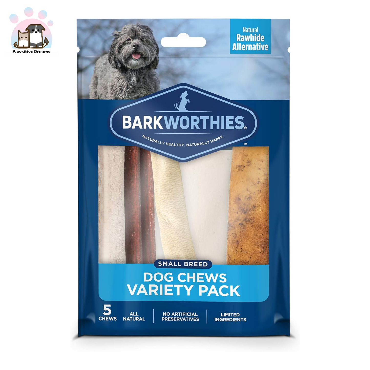 Barkworthies Healthy Dog Treats & Chews Variety Pack, Protein-Rich, All-Natural, Highly Digestible, Rawhide Alternative - Pawsitive Dreams