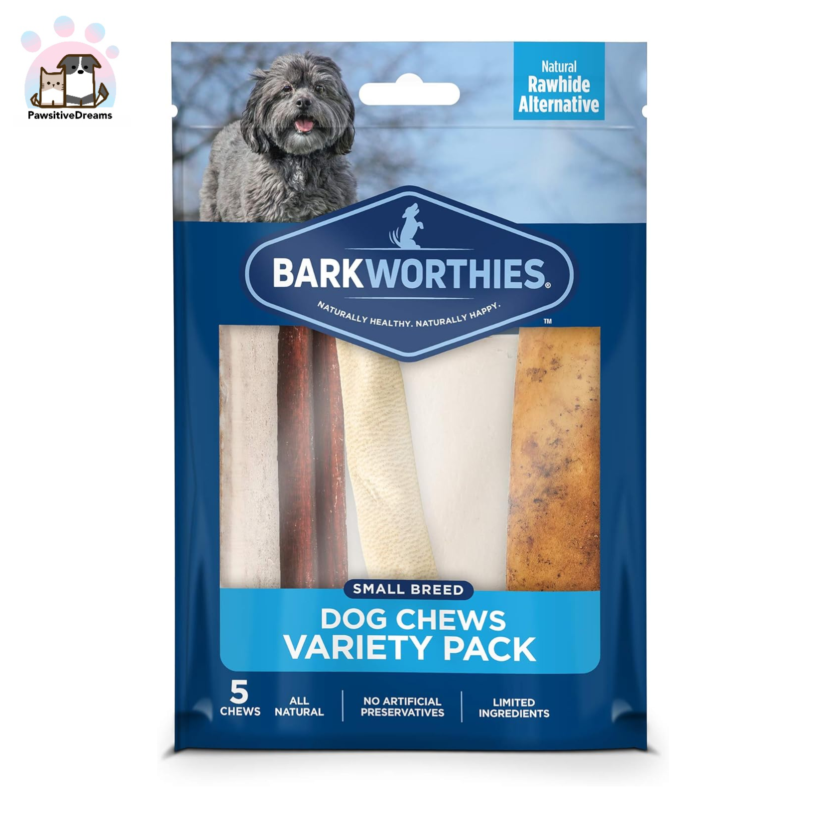 Barkworthies Healthy Dog Treats & Chews Variety Pack, Protein-Rich, All-Natural, Highly Digestible, Rawhide Alternative - Pawsitive Dreams