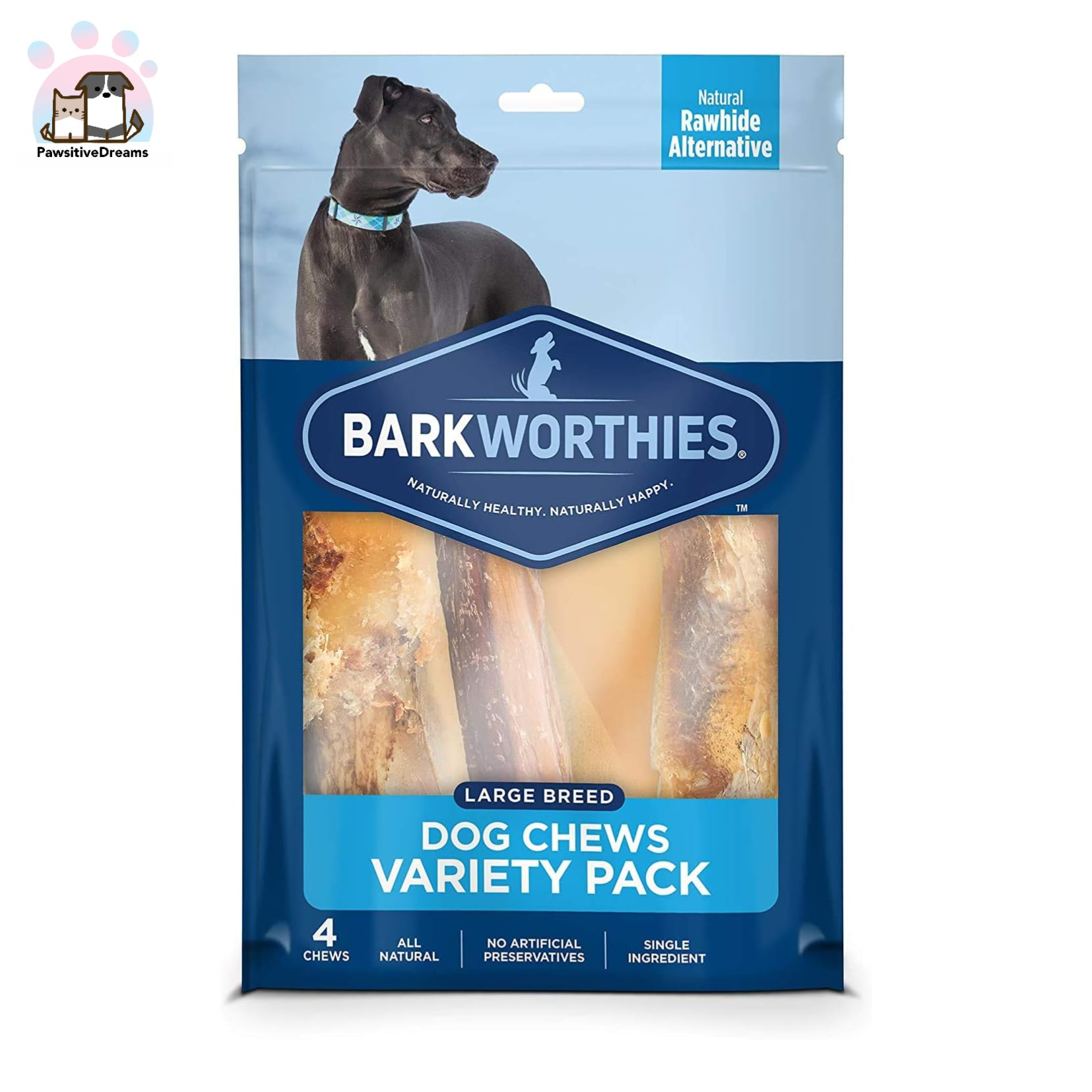 Barkworthies Healthy Dog Treats & Chews Variety Pack, Protein-Rich, All-Natural, Highly Digestible, Rawhide Alternative - Pawsitive Dreams