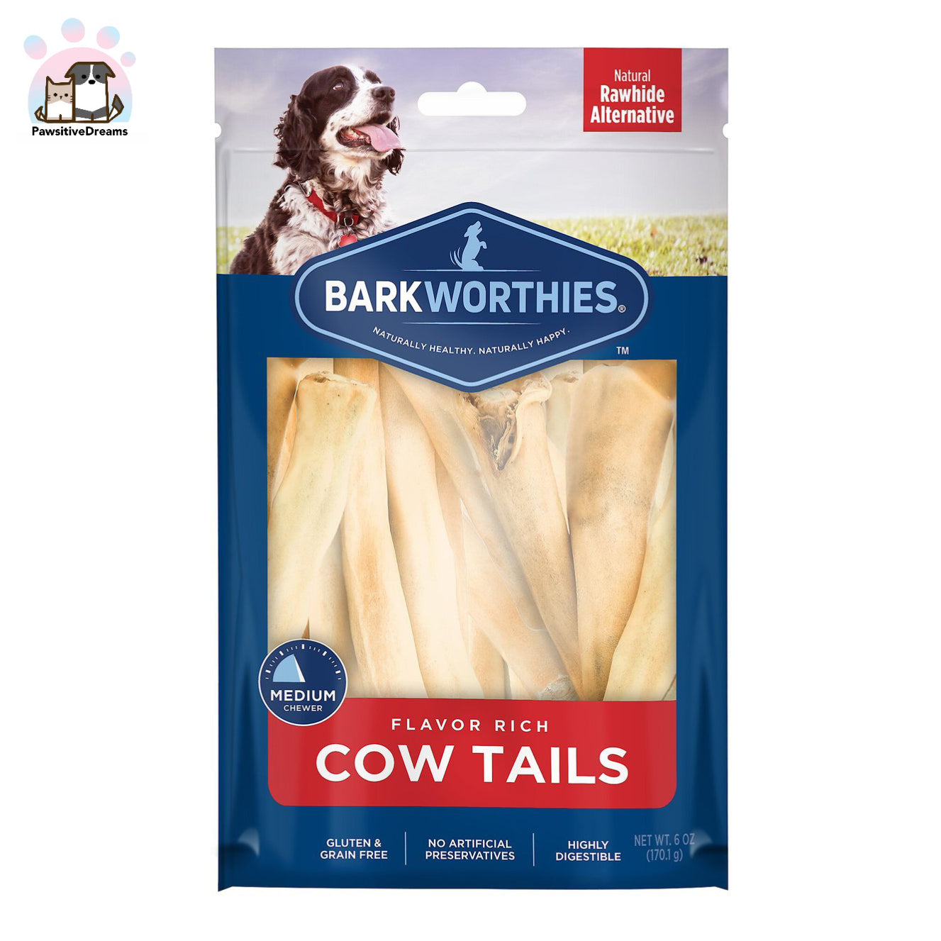 Barkworthies Cow Tails Dog Chew, Medium Strength Chews - Pawsitive Dreams