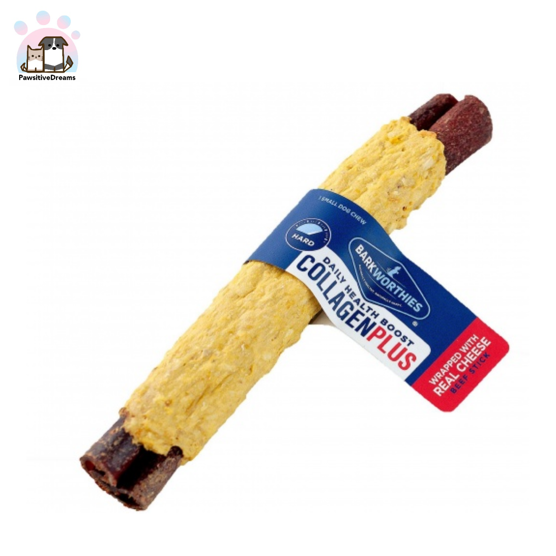 Barkworthies Daily Health Boost Collagen Plus Wrapped with Real Cheese Beef Stick, Hard Strength Chews - Pawsitive Dreams