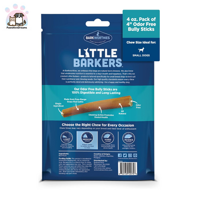 Barkworthies Little Barkers Odor Free 4-Inch Bully Stick Dog Chew, Medium Strength Chews - Pawsitive Dreams