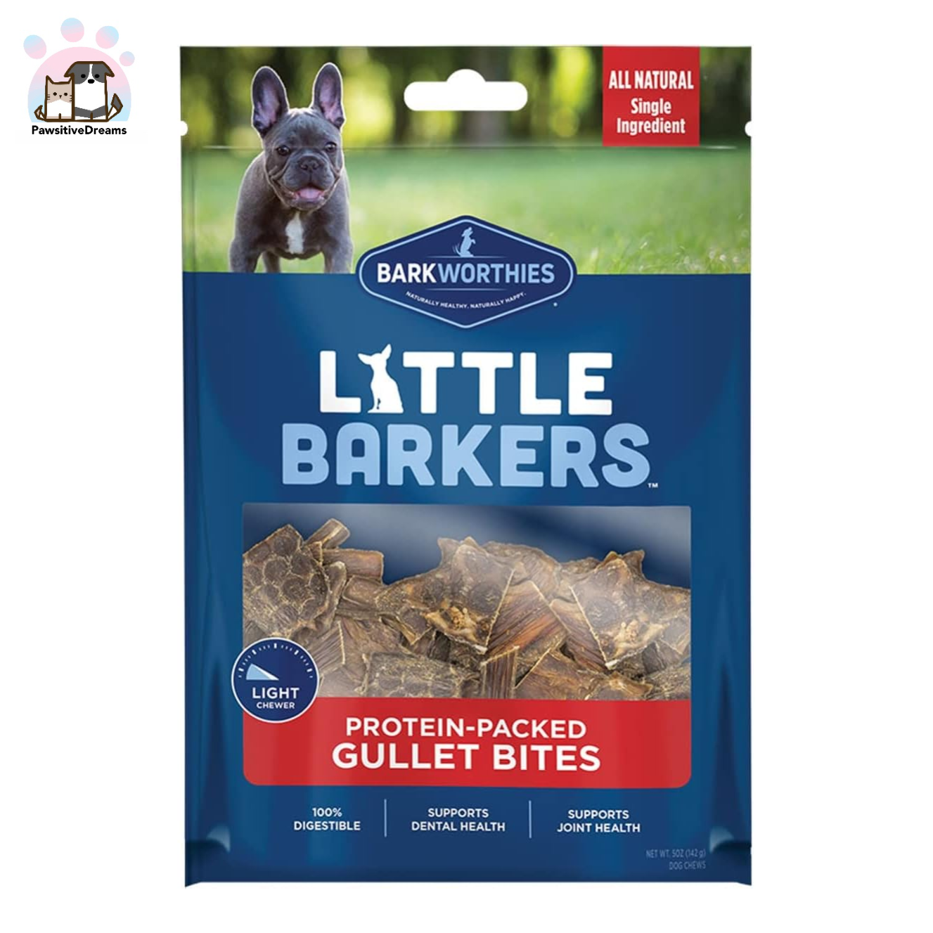 Barkworthies Little Barkers Gullet Bites Dog Chew, Light Strength Chews - Pawsitive Dreams