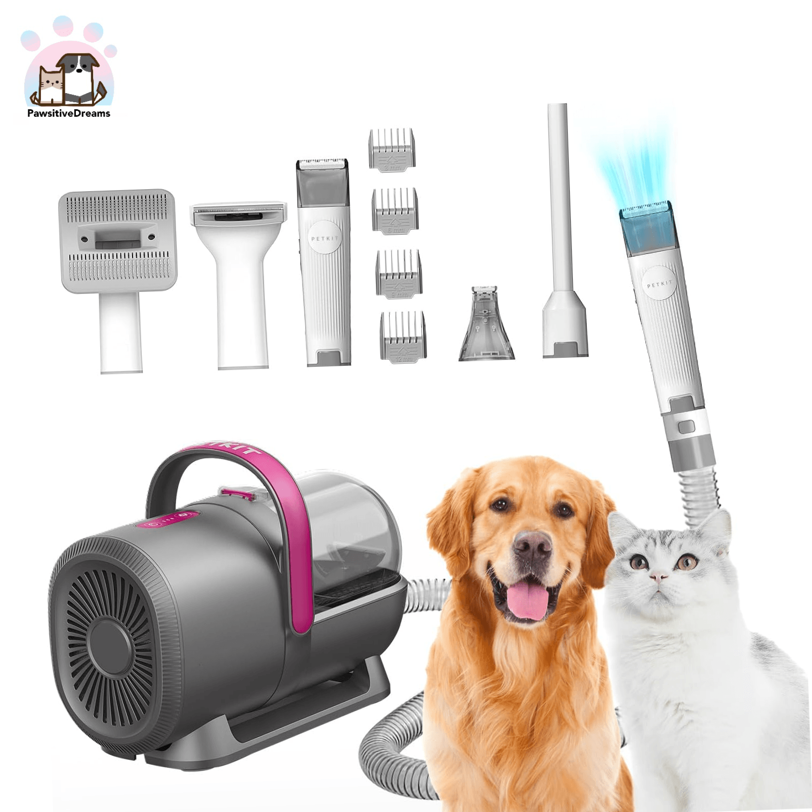 Petkit Pet Grooming & Dog Hair Vacuum Kit, Professional 5 in 1 Pet Tools for Dogs Cats and Other Animals Hair Shedding - Pawsitive Dreams