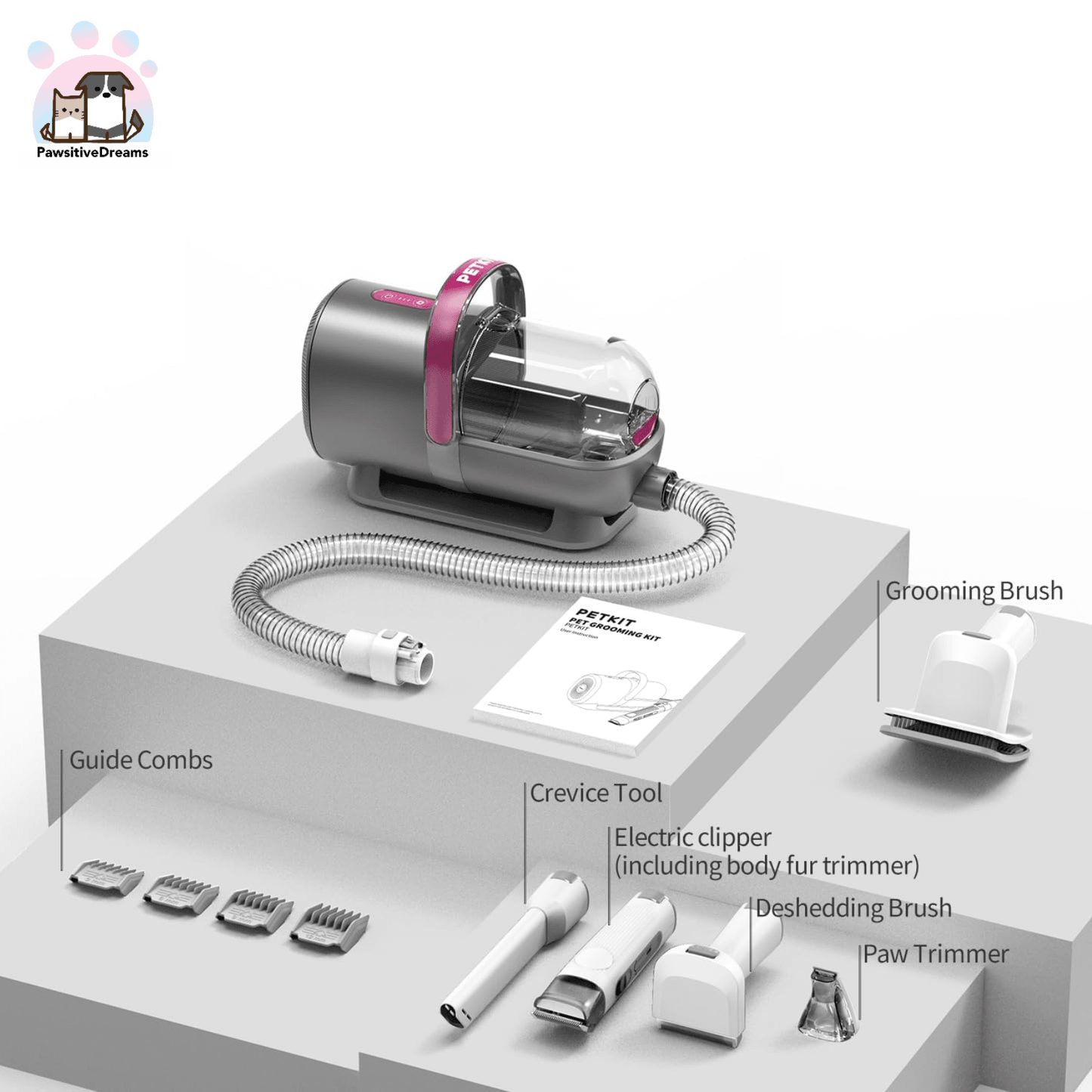 Petkit Pet Grooming & Dog Hair Vacuum Kit, Professional 5 in 1 Pet Tools for Dogs Cats and Other Animals Hair Shedding - Pawsitive Dreams